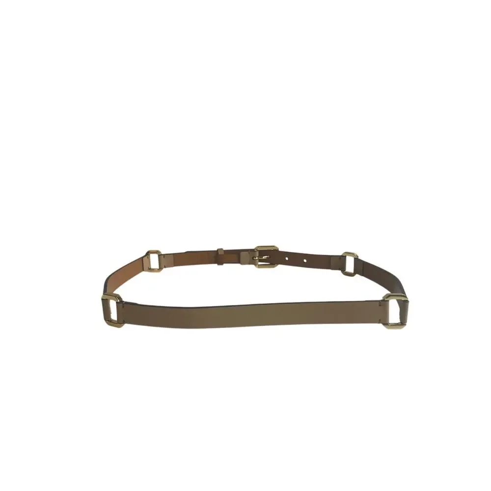 Lauren Ralph Lauren Women’s Tan Leather Belt Gold Square Link Connector M L